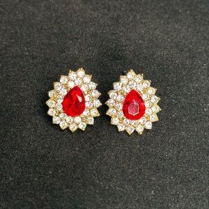 Elegant Gold and Red Teardrop Earrings